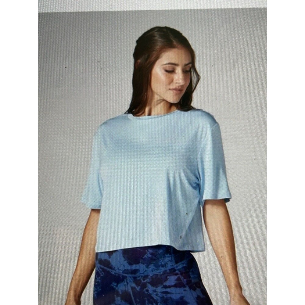 Tavi Active Women's Short Sleeve Crop Top Wave Blue Size XL New With Tags